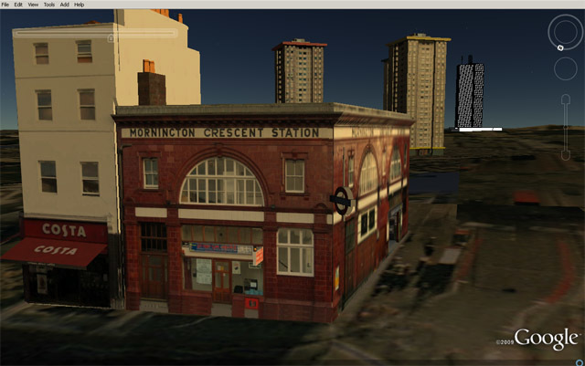 This gorgeous recreation of Mornington Crescent station and the Ampthill Estate is by Wurzeller. 