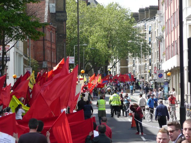 Marching along Clerkenwell Road towards the West End. Photo by Dave.
