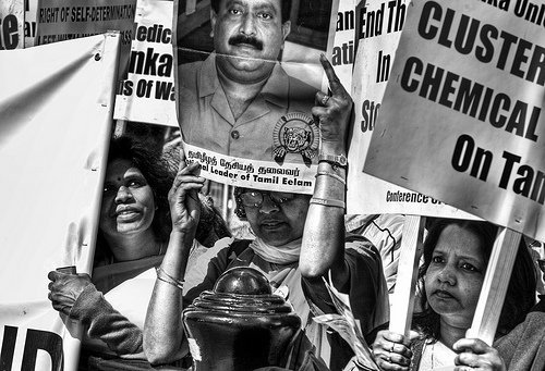 Tamil protestors in Leicester Square. Photo by Gregory Warran via the Londonist Flickr Pool. 