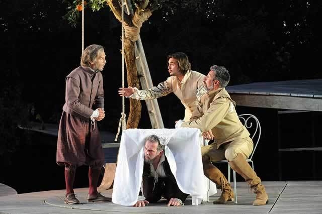 Classic "overheard" comedy in Much Ado About Nothing at Regent's Park Open Air Theatre. Photo by Alistair Muir