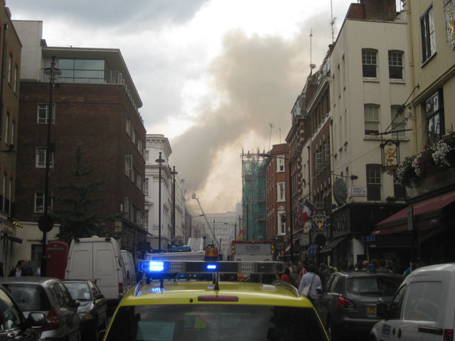 The fire caused traffic chaos with much of eastern Soho cordoned off. Oxford Street was closed to westbound traffic.
