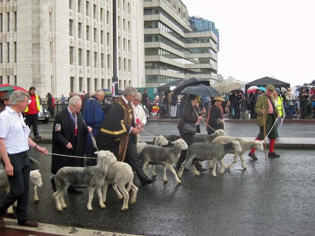 And they're off... The driving of sheep across London Bridge is a privilege only open to a freeman of the City. The lucky, lucky buggers. We can't conceive of anything we'd rather do. 