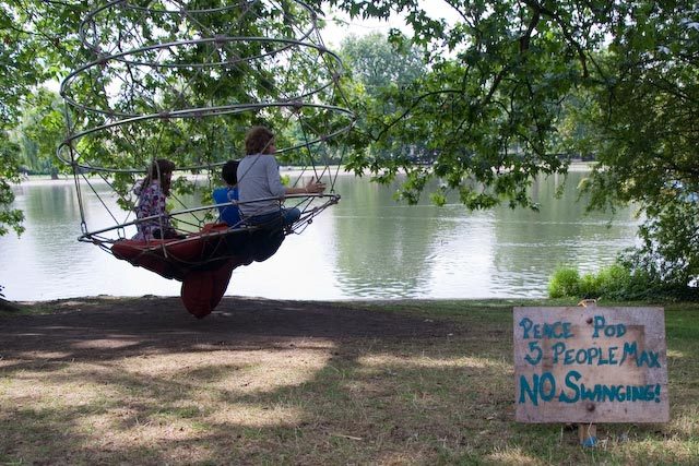 No swinging in the Peace Pod, now 