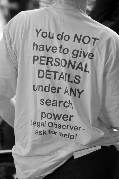 T-shirts worn by legal observers / image by Steve Punter 