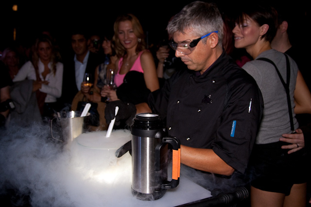 Gelato master Roberto Lobrano prepares God Save The Cream, a "reverse flambe served at -196 degrees"  
