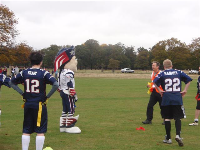 Like last year's International Series game, there were a lot of decisions on the field based on obscure rules. Patriot Pat wasn't happy with this flag. 