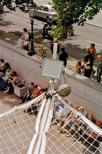 This is my view from the 4th plinth in Trafalgar Square. I had a megaphone; I was wearing a pith helmet and a pink safari jacket and holding a placard that proclaimed "DAVID BLAINE IS A PUSSY", yet still couldn't gain the attention of the folks below. I sometimes wonder why I bother.  