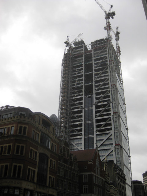 From Liverpool Street station on Bishopsgate, the tower dominates the road.