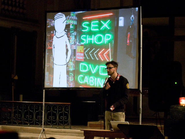 Terry Saunders, halfway through his 'Six and a Half Loves' show. Alex Muller