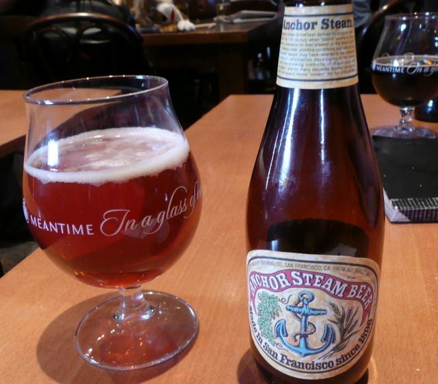 From the fridge: Anchor Steam with the wonderful Coopers Best Extra Stout in the background.