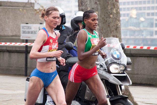 Womens winner Liliya Shobukhova &amp; Aselfech Mergia by anthony_white