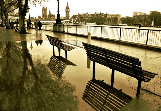 Sepia South Bank puddle