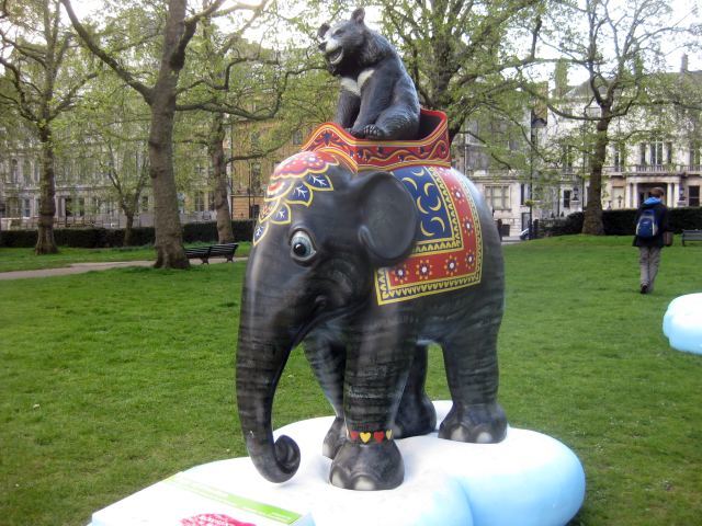 Two animals for the price of one in Green Park. We were moved by the incredulous look on the elephant's face.