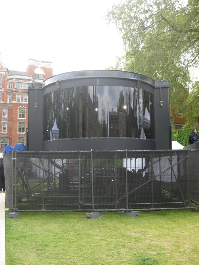 The BBC had landed a spaceship-style "Bubble Studio" on College Green to head up what looked like nine separate BBC bases on a small patch of grass