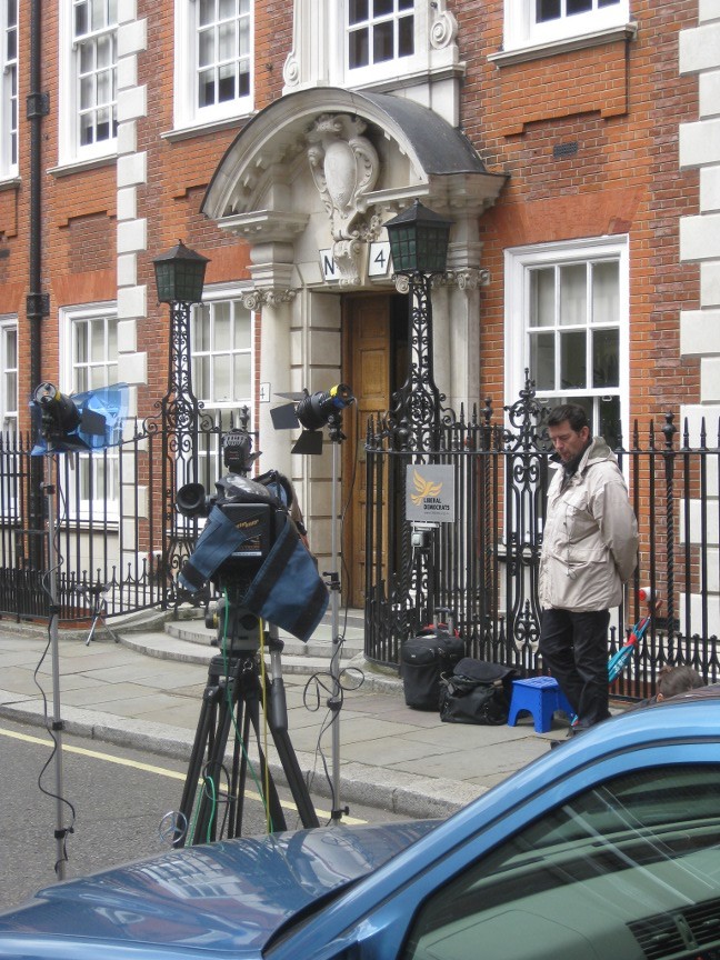 Camera closely trained on the door to the Liberal Democrats Cowley Street Headquarters