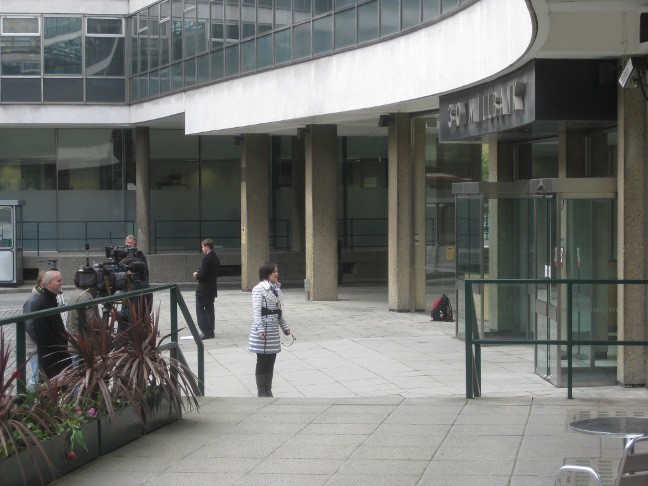 Two crews outside Conservative Campaign Headquarters, on Millbank, obviously unaware that all the Shadow Cabinet are elsewhere