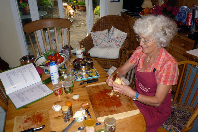 Nikki prepping at her kitchen table