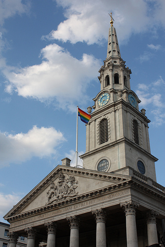 Each year, St Martin's in the Fields shows its support by flying the rainbow flag - Image zefrog
