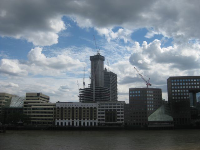 Dark clouds over the construction site.