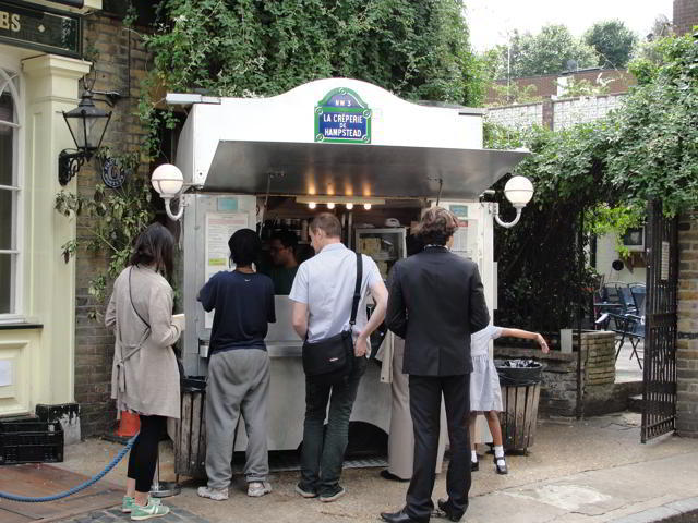 La CrÃªperie de Hampstead: "'How about this bench? We can smell the pancake van from here.' 
...Artemis breathed deeply, and after a few moments she began to enjoy the scent of bubbling butter and melted sugar." p.70