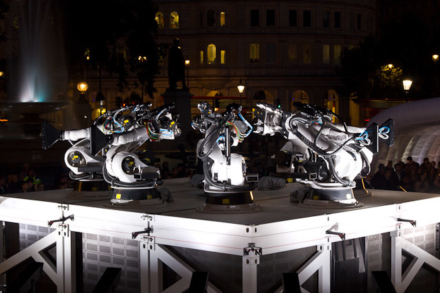Nightfall: the robot arms wait to move
