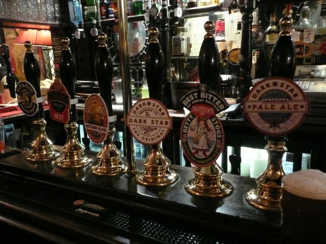 A handsome array. There are a couple more hand pumps out of shot (plus the obligatory cooking lager taps). Picture by Jason B Standing