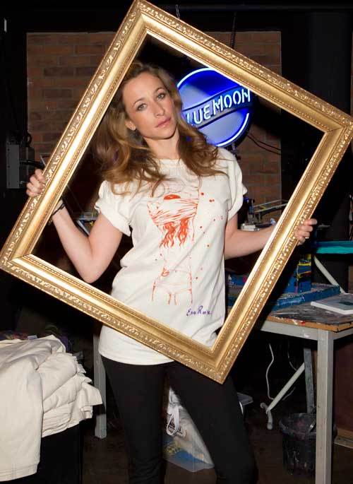 Leah Woods models an exclusive Blue Moon Print Club t-shirt