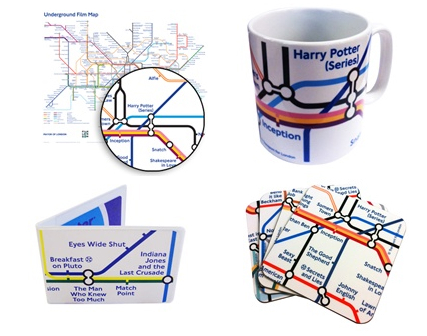 London Underground Film Map: This clever variation on the Tube map shows notable movies filmed near each station, or notable directors and actors associated with the area. The design is available on several items, including mugs, coasters and T-shirts.