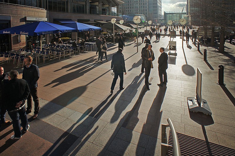 Long shadows at Canary Wharf, by Where The Art Is.