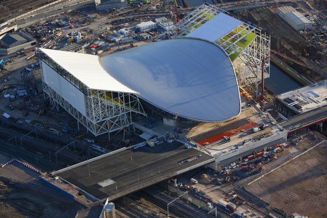 The Aquatic Centre, with temporary (and unsightly) seating 'wings'.