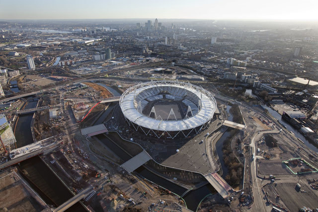 Main stadium and the City. The Orbit tower can be see to the left of the stadium.