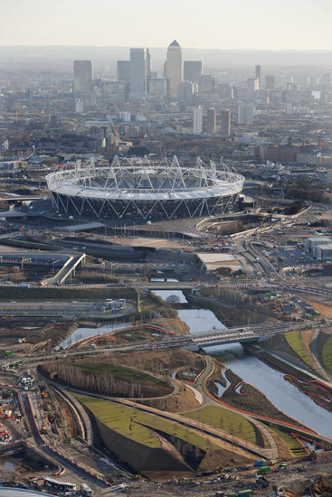 Main stadium with Canary Wharf in the background