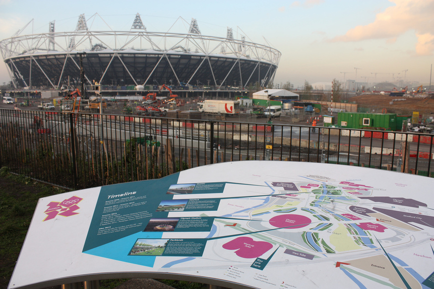 The Olympic Stadium and a map of the site (Nov 2010)