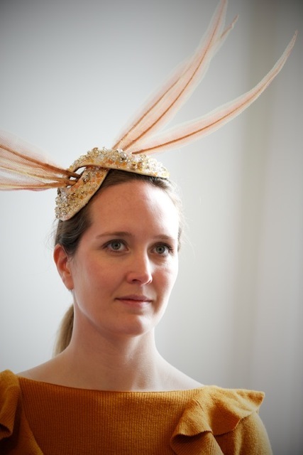Jewel encrusted sculptural hat from Stephen Jones Millinery. 