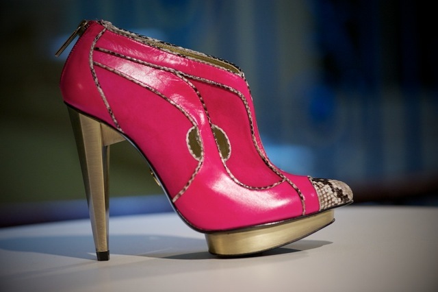 Hot pink shoes by Lara Bohinc with snakeskin detail.