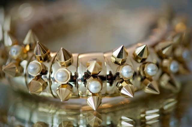 Rock chics eat your heart out.  This surely must be THE bracelet to be seen in.  From a collection by Maria Francesca Pepe Ltd.