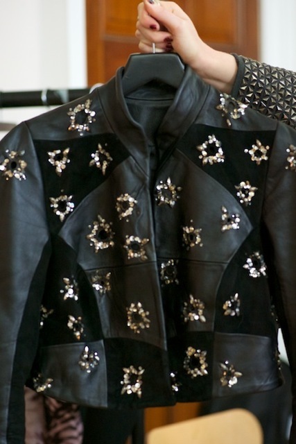 One of Felder and Felder's intricately embellished pieces from a collection of leather and sheepskin items. 