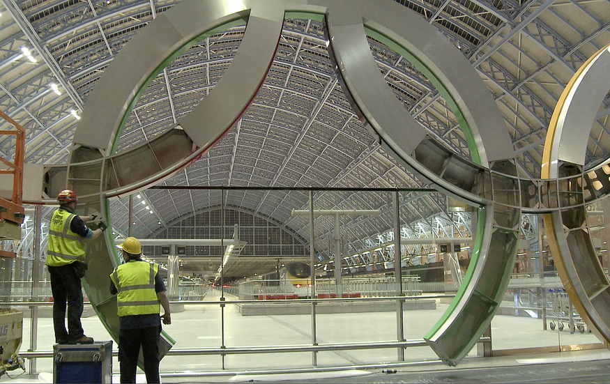 Londoners and visitors travelling through St Pancras International were tonight wowed by the unveiling of the first set of giant Olympic Rings, marking the first step in using the Olympic symbols on iconic landmarks to transform the capital into the host city for the London 2012 Games.