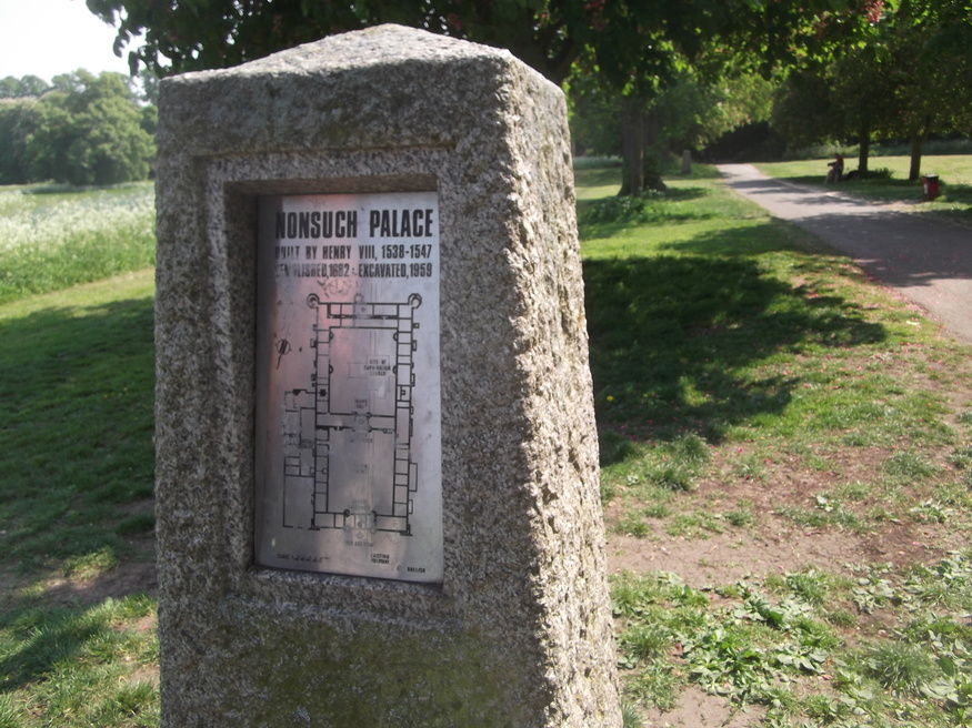 Marker stone showing the former location of Nonsuch Palace.