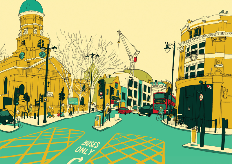 Shoreditch High Street in the Borough of Hackney.
