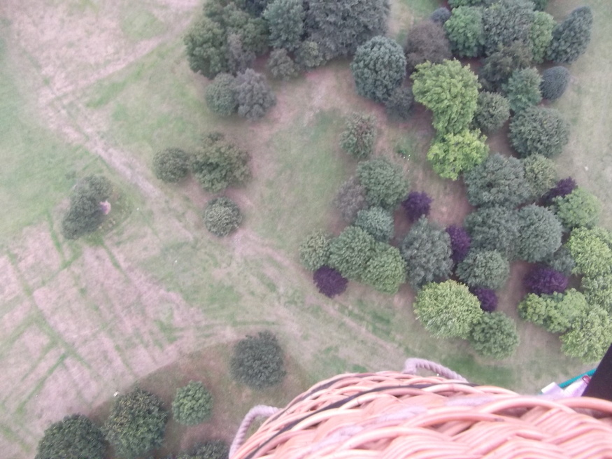 Peering over the edge. The basket only came up to waist height, but the experience was never scary.
