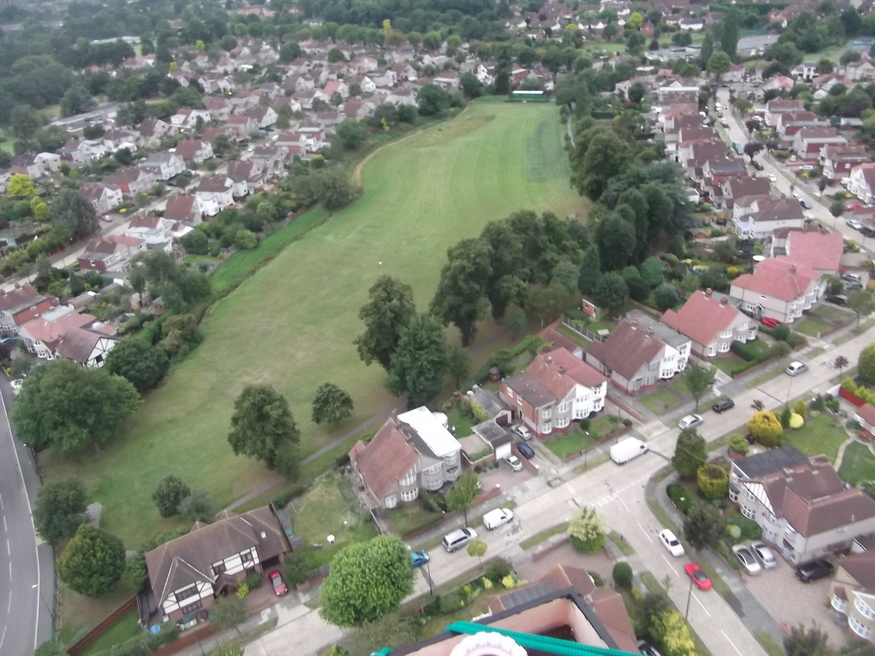 Looking down on Willersley Park. Lots of people waved up at us from the streets below.