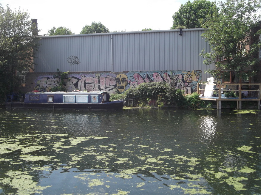 A tagged-up wall along the Lee Navigation.