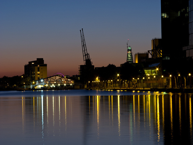 Lights reflecting off the river, by R.I Pienaar