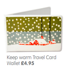 A travelcard holder based on the Keep Warm, Travel Underground poster.