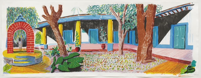 Hotel Acatlan: Second Day, 1984-85. Colour lithograph on two sheets of handmade paper. Paper and image 73.0 x 193.0cm. Edition of 98. Copyright: Courtesy of the Alan Cristea Gallery