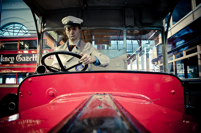 Trolley bus with model driver, London Transport Museum by Kris Doubleyou