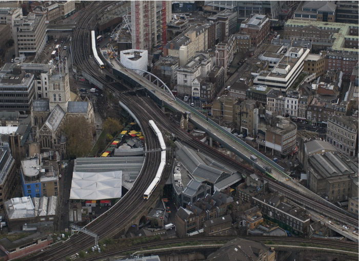 The new bridge over Borough High Street, leading in to London Bridge station.