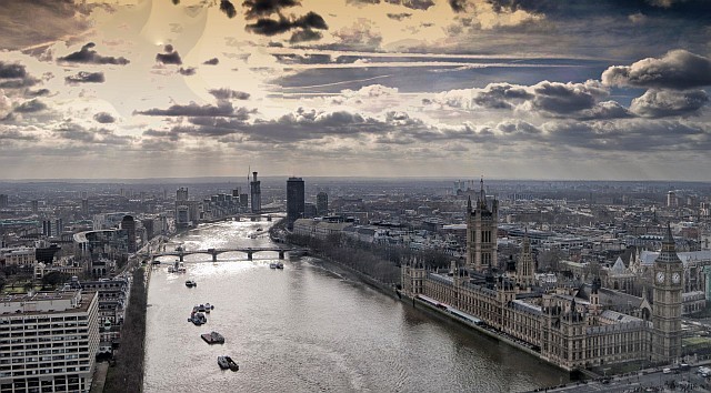 The Thames, the Houses of Parliament, and south-west London
