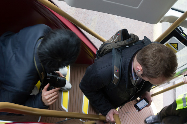 No standing on the stairs... but the chap on the right is the BBC's Tom Edwards, so we'll let him off.